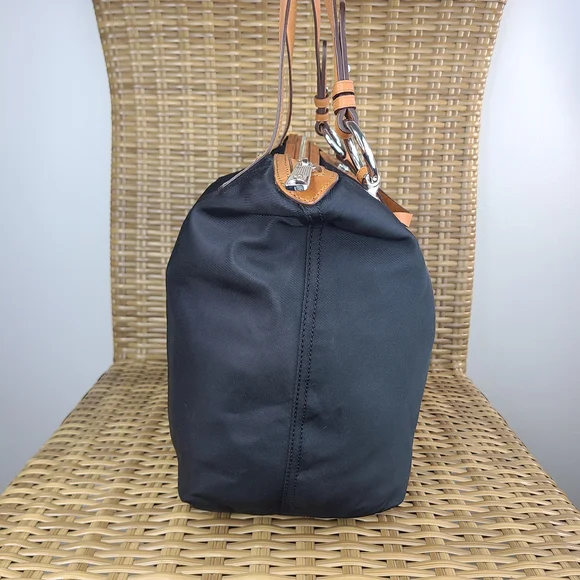 Lauren Ralph Lauren Black Nylon Shoulder Tote Bag Purse Brown Leather Trim - Picture 4 of 16